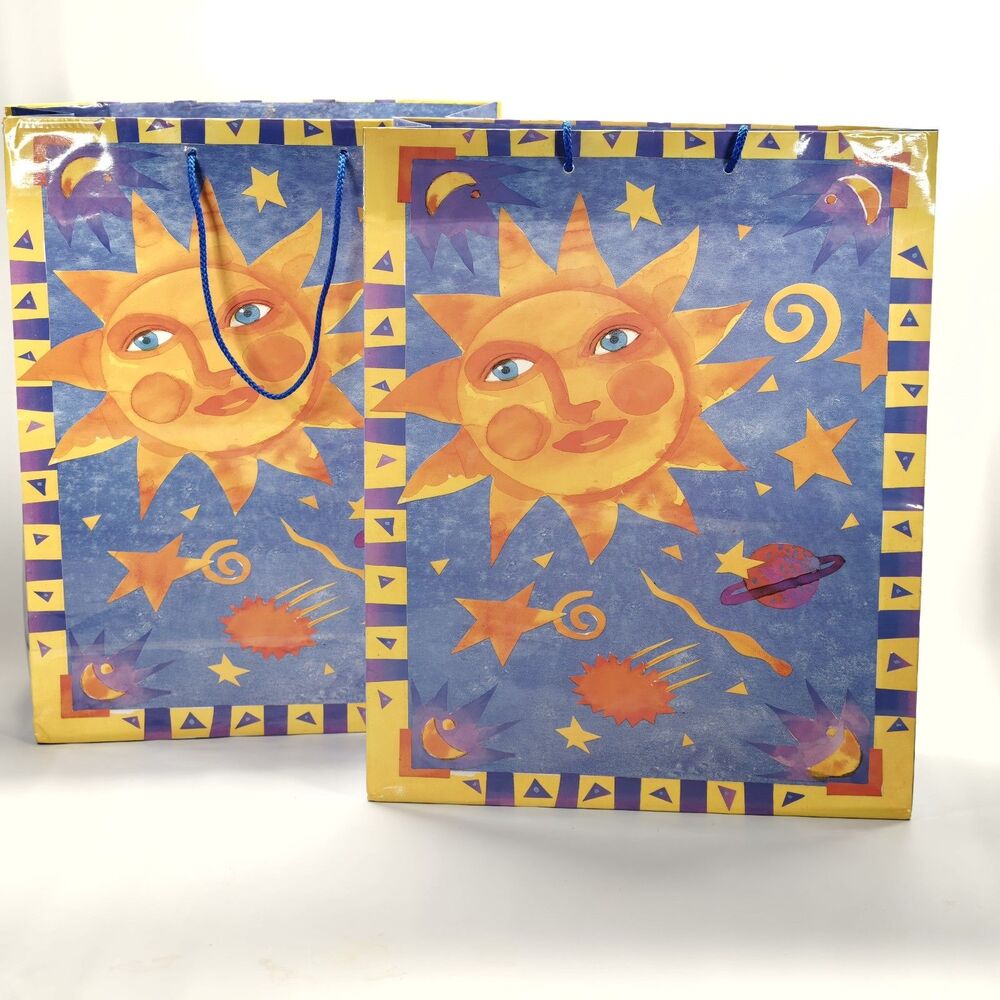 Vintage 90s Sapphire Celestial Sun Moon Stars Gift Bags Y2K Cosmic Lot 2 Large